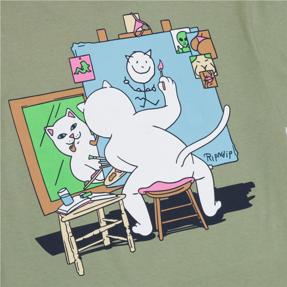 RIPNDIP Nerman Rockwell T-Shirt - Dusty Olive image 3