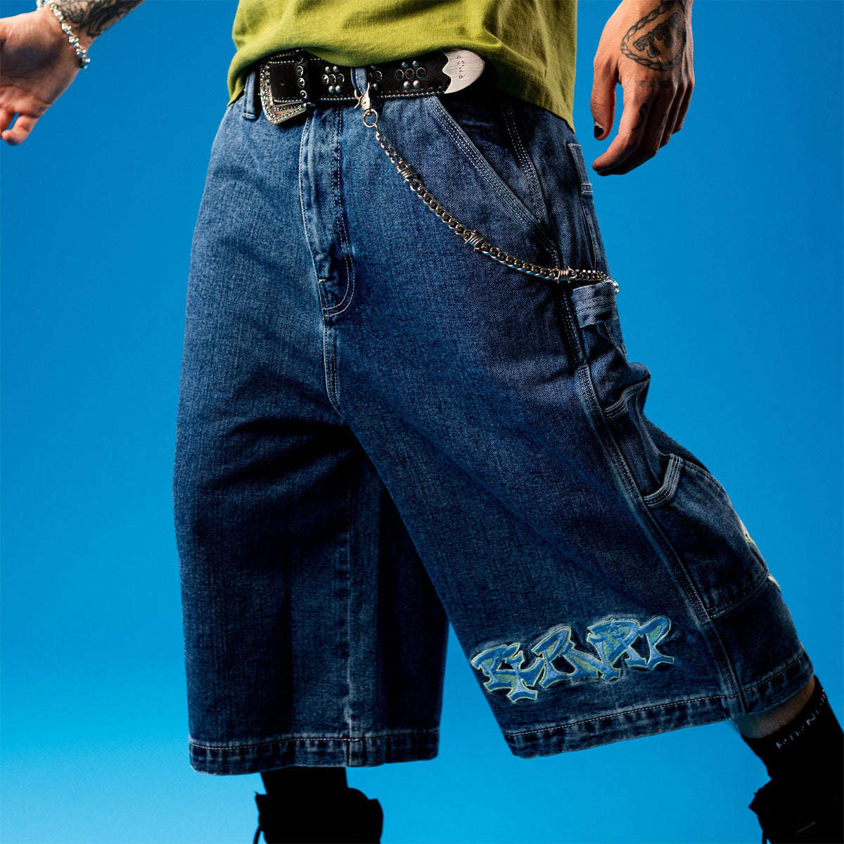 RIPNDIP Ace Ultra Wide Leg Shorts - Medium Wash image 5