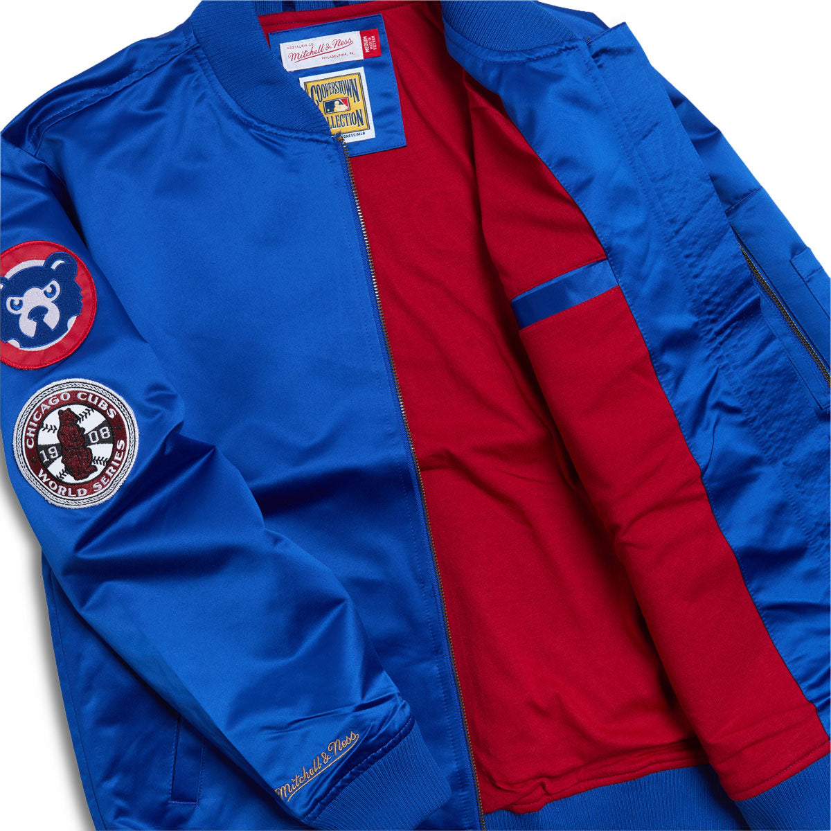 Mitchell & Ness x MLB Cubs Vintage Logo Satin Bomber Jacket - Royal image 3