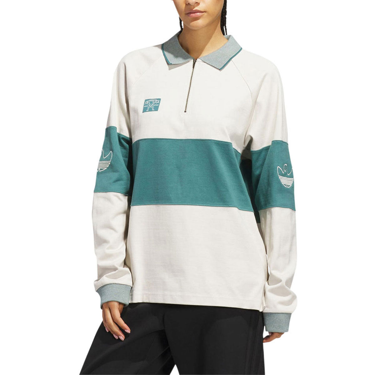 Adidas Shmoofoil Heavyweight Long Sleeve Rugby Shirt - Aluminum/Preloved Violet image 2