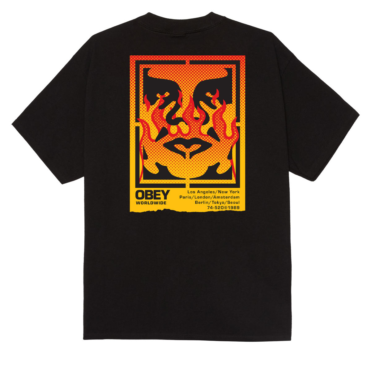 Obey Icon Stencil Flame T-Shirt - Black image 1