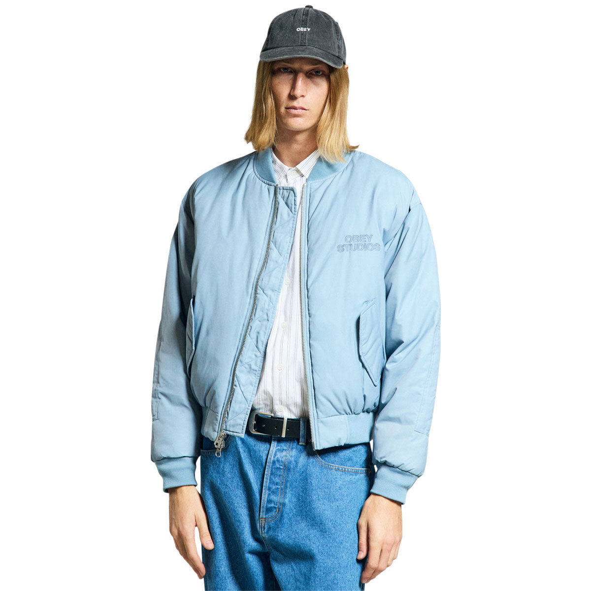 Obey Star Flight Bomber Jacket - Blue Grey image 5
