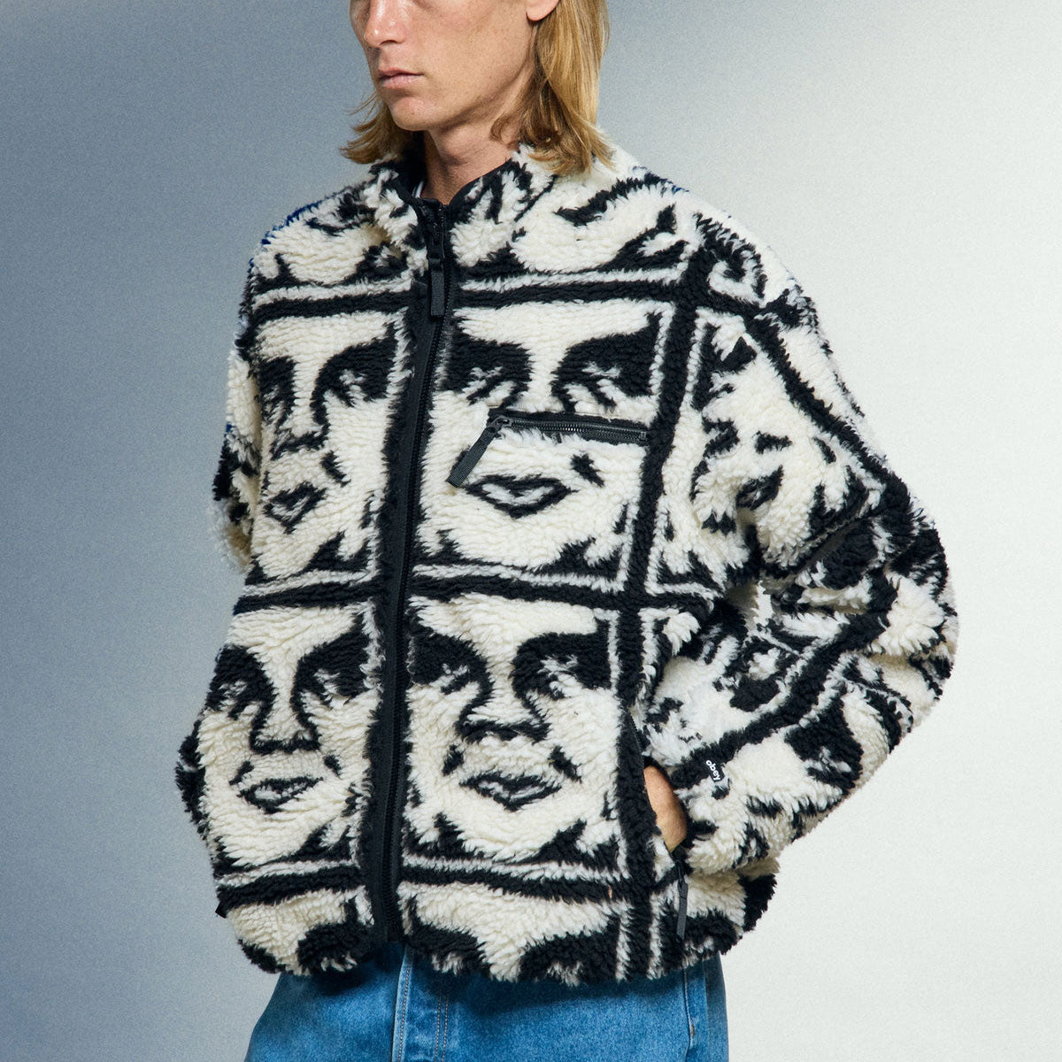 Obey Repeated Icon Sherpa Jacket - Black Multi image 4