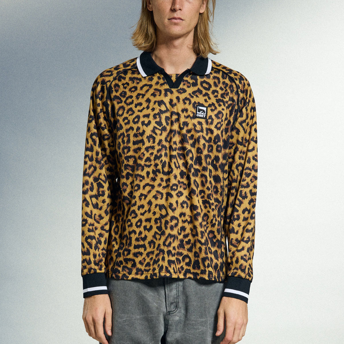 Obey Polo Collar Sports Long Sleeve Shirt - Leopard Multi image 4