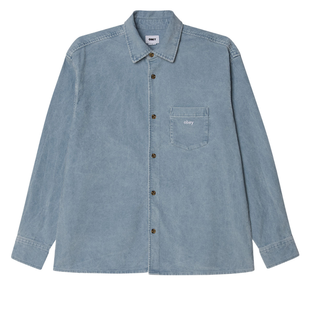 Obey Buckley Corduroy Long Sleeve Shirt - Blue Fog Faded Wash image 1