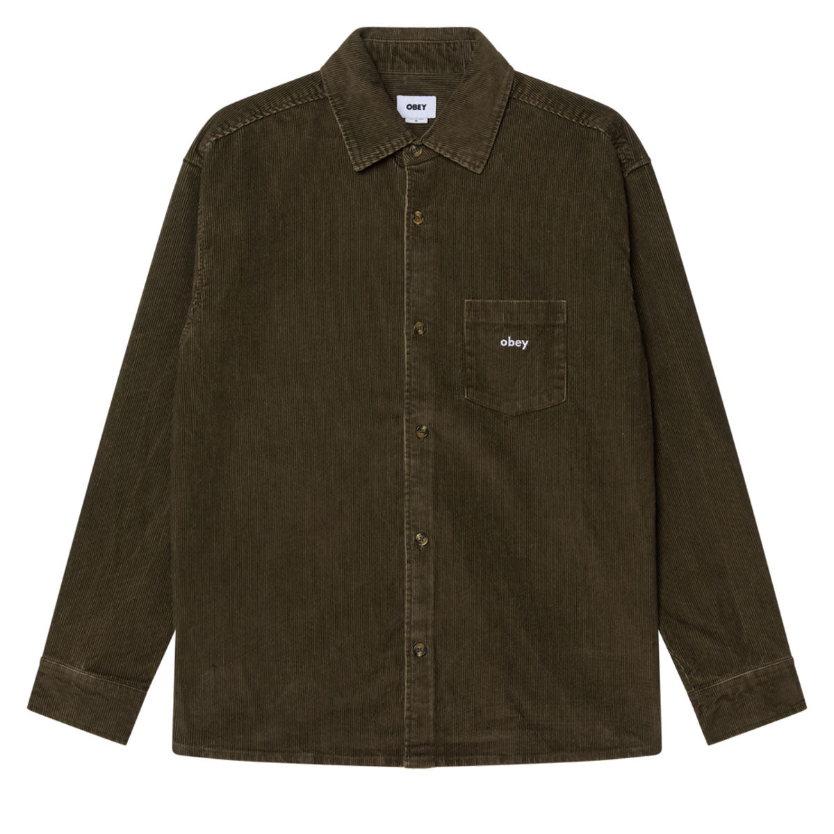 Obey Buckley Corduroy Long Sleeve Shirt - Black Olive Faded Wash image 1