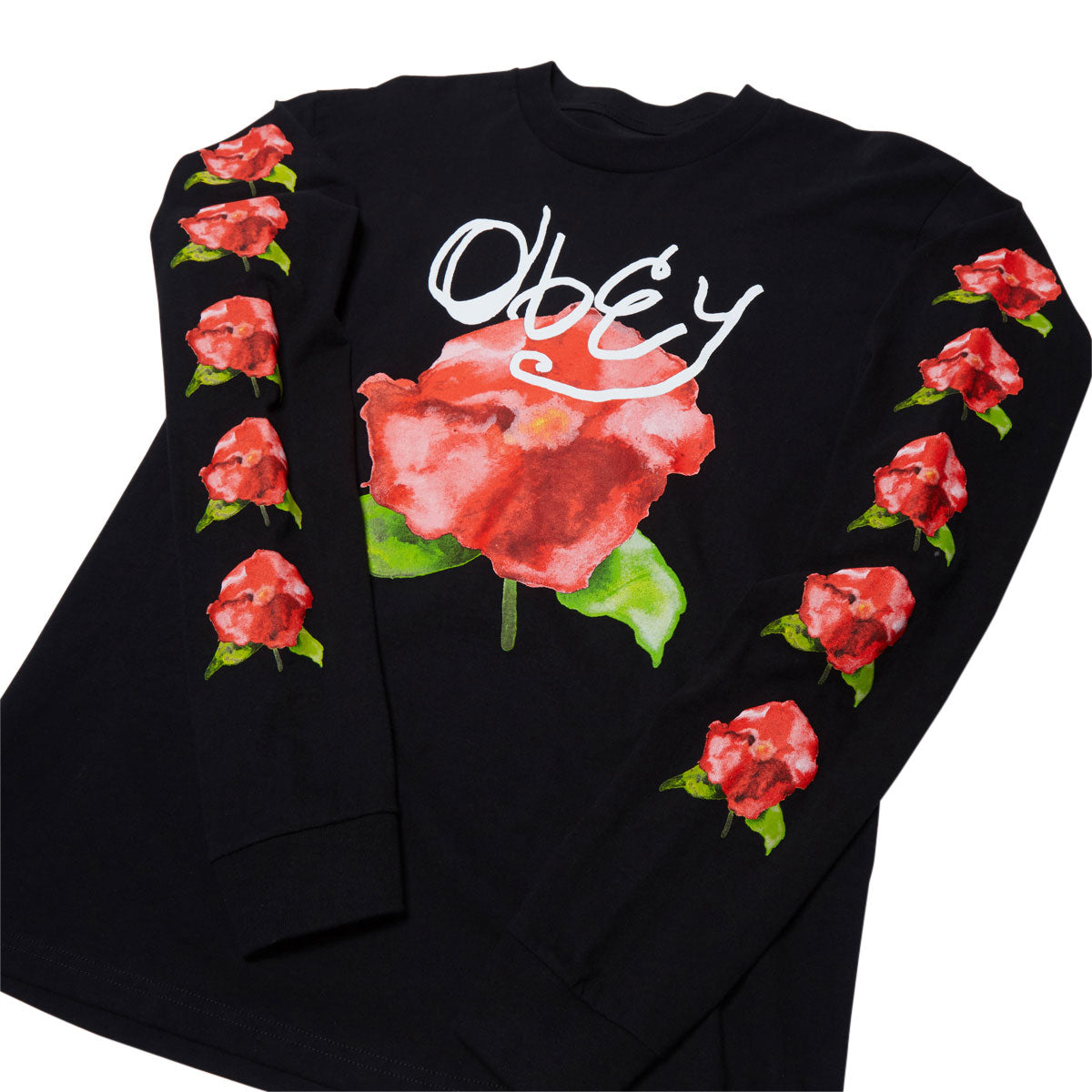 Obey Watercolor Poppy Long Sleeve T-Shirt - Black image 2