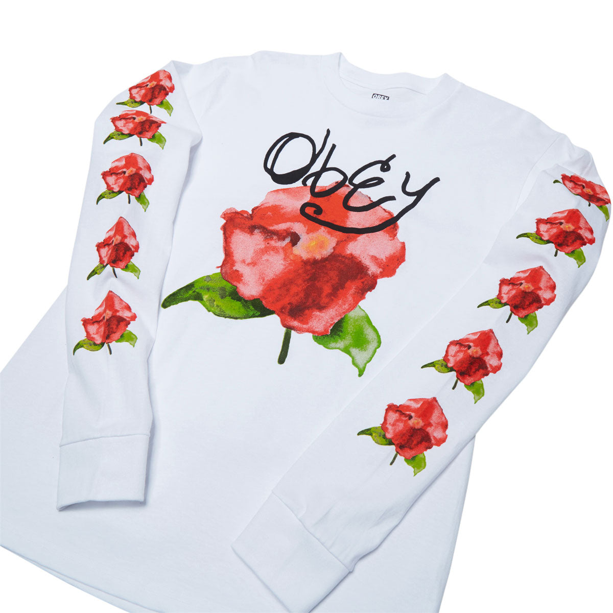 Obey Watercolor Poppy Long Sleeve T-Shirt - White image 2