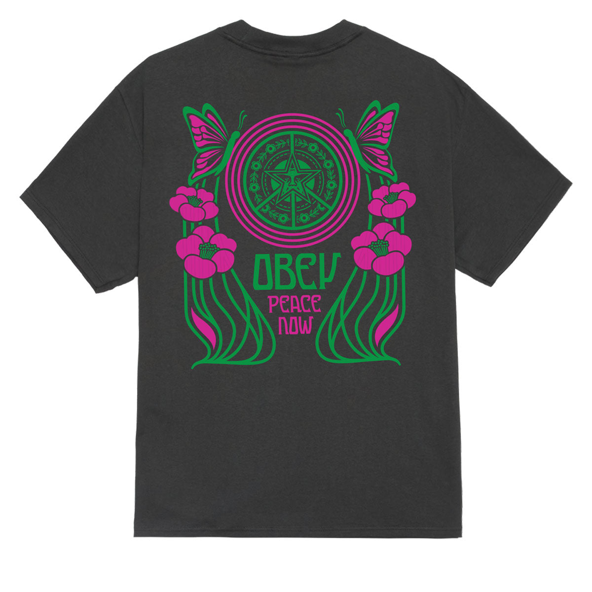 Obey Peace Now Butterflies T-Shirt - Vintage Black image 1