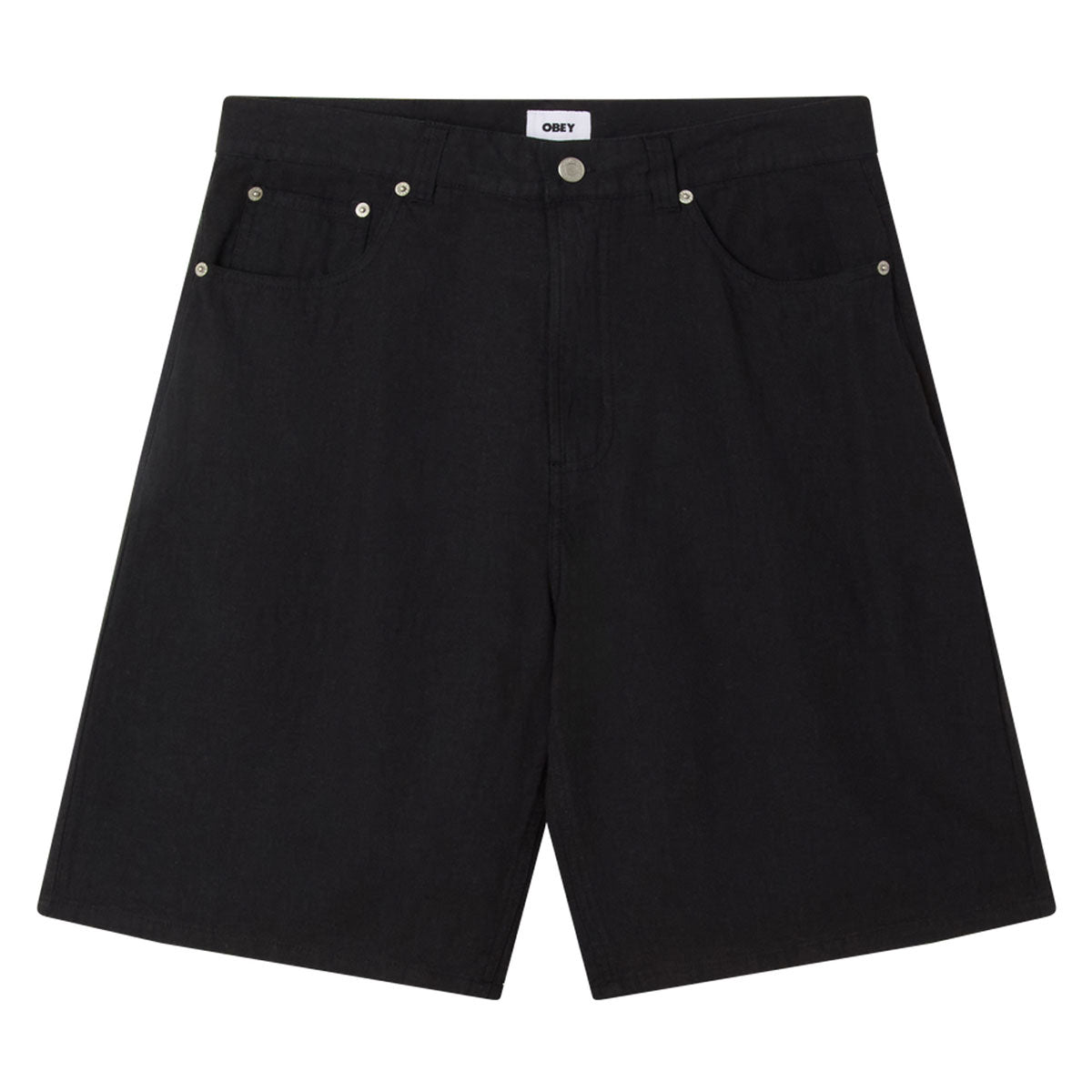 Obey Baggy Linen Devin Shorts - Black image 1
