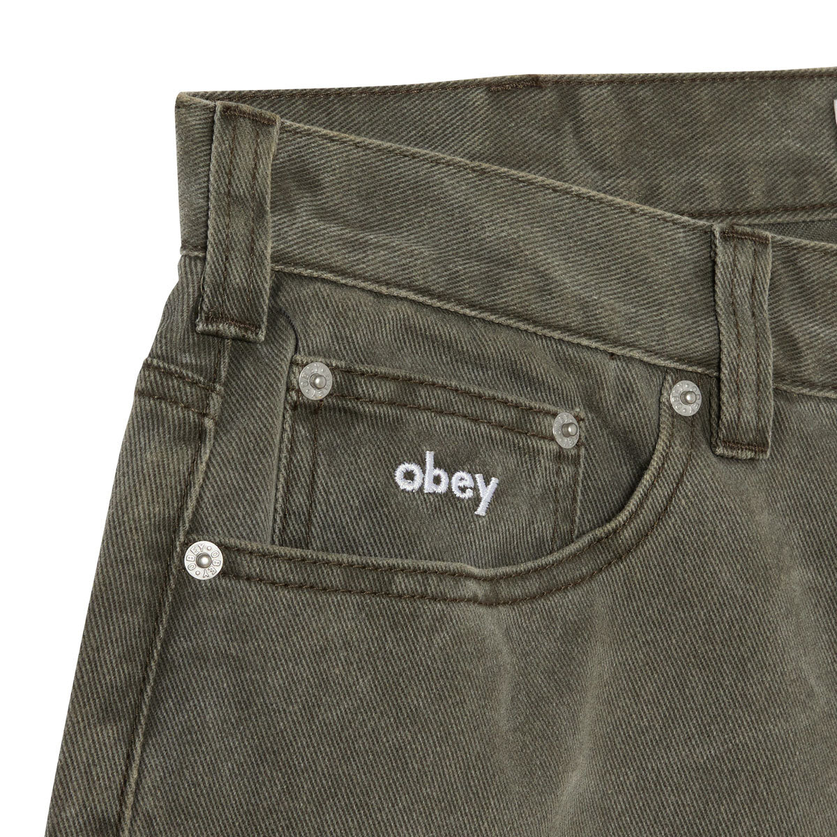 Obey Bigwig Baggy Denim Shorts - Black Olive Wrinkle Wash image 3