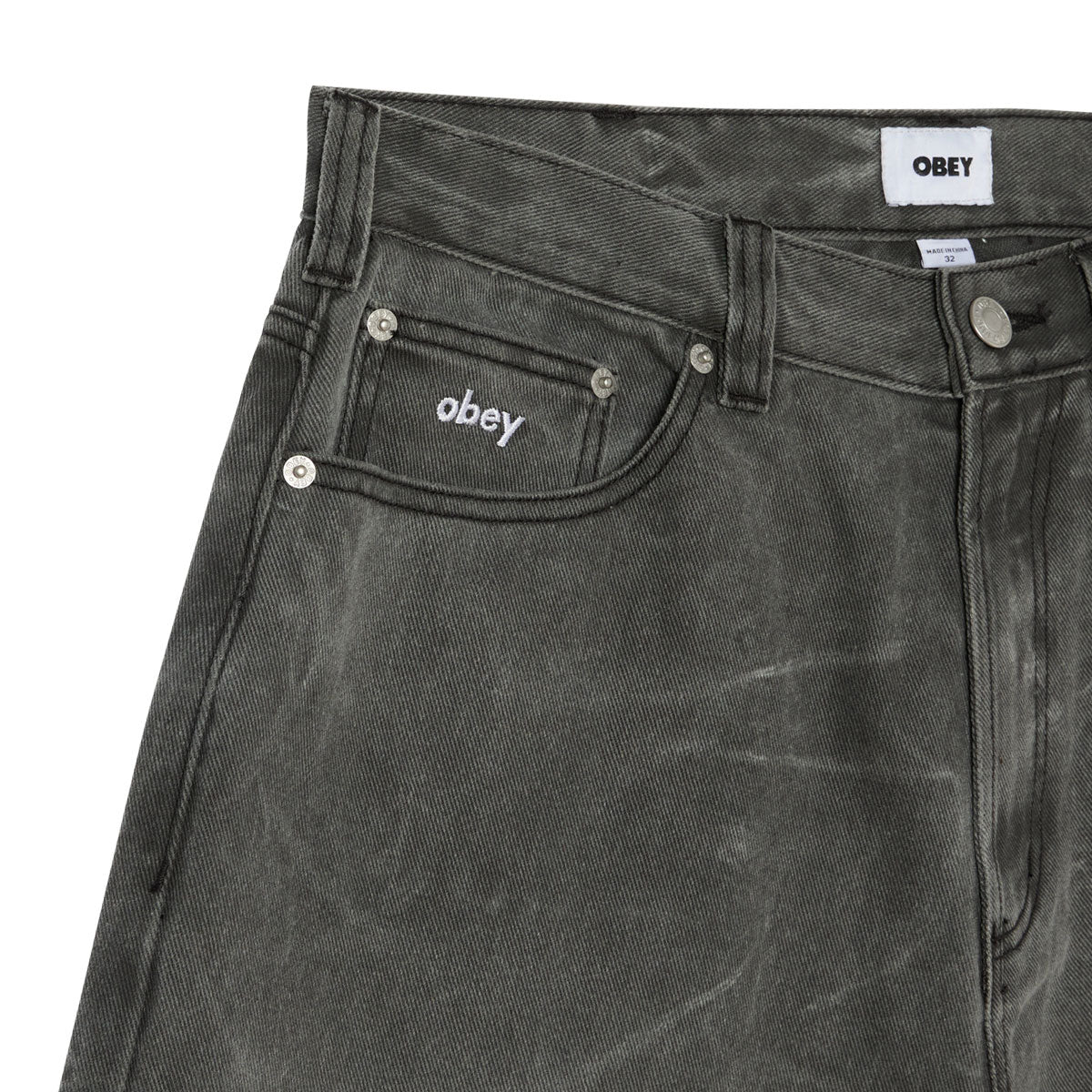 Obey Bigwig Baggy Denim Shorts - Black Wrinkle Wash image 3