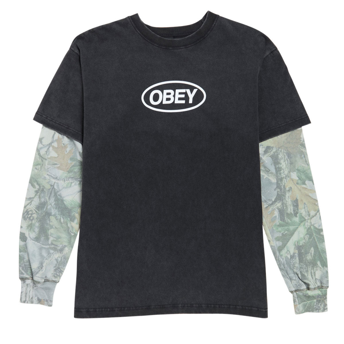 Obey Oval 2fer Thermal Long Sleeve T-Shirt - Dusty Limo Black/Vintage Wood Camo image 1