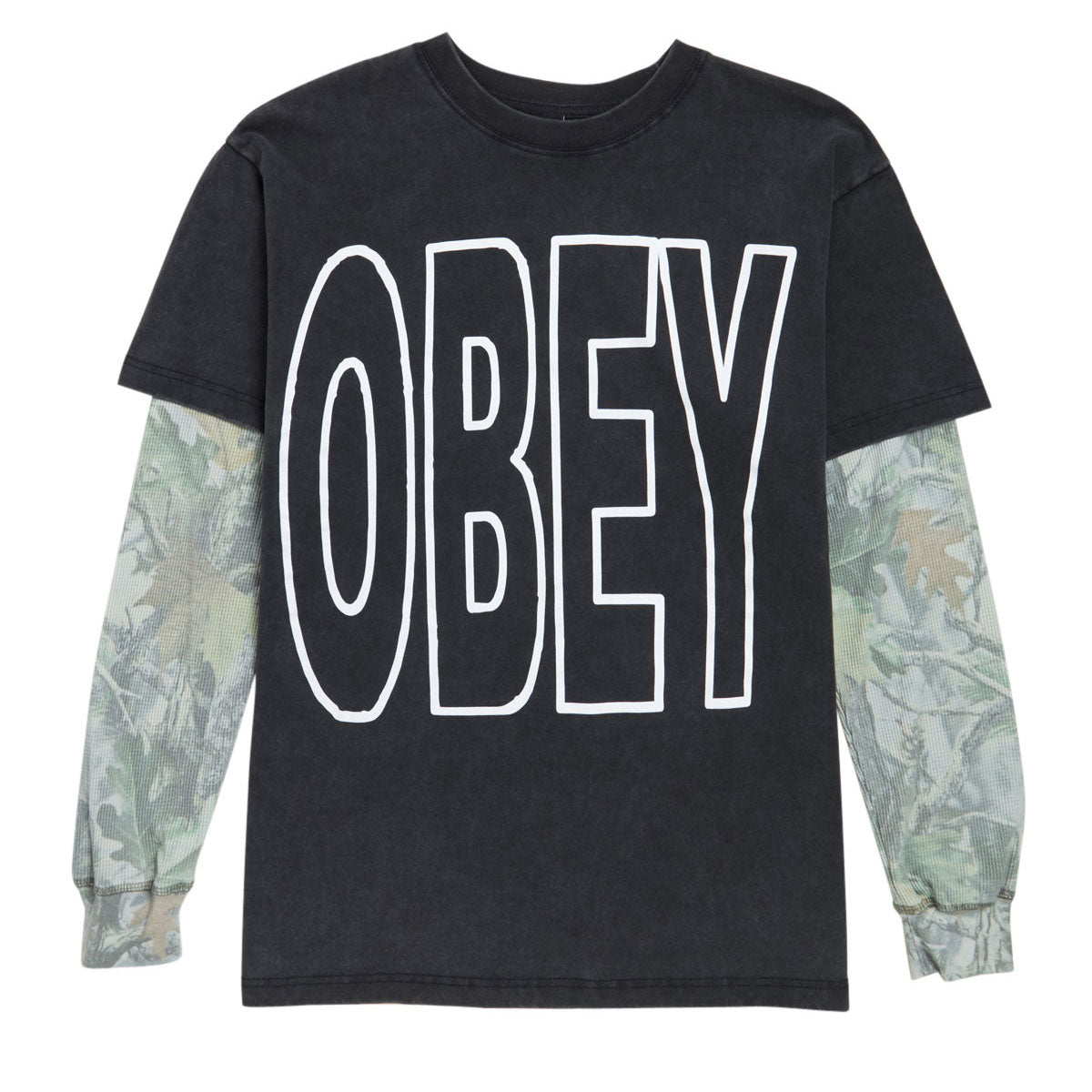 Obey Stretched 2fer Thermal Long Sleeve T-Shirt - Dusty Limo Black/Vintage Wood Camo image 1