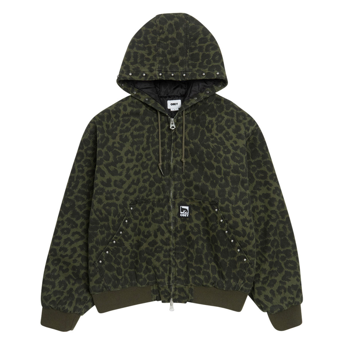 Obey Studded Zip Up Jacket - Dark Leopard image 1