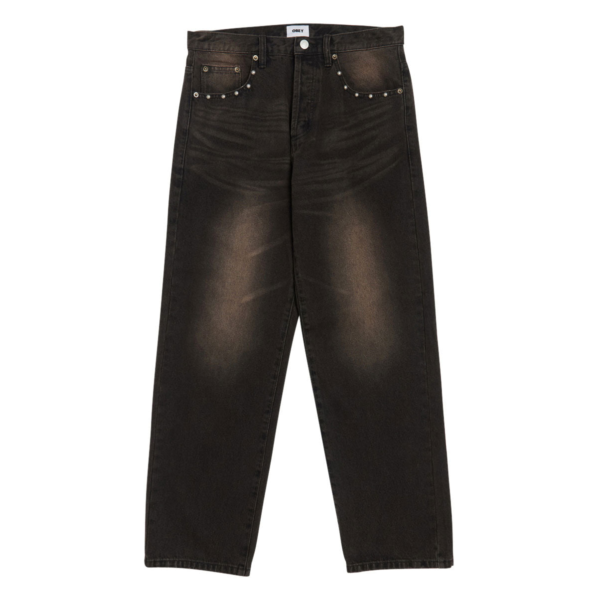 Obey Studded Boxcar Straight Leg Denim Jeans - Black Rust Wash image 1