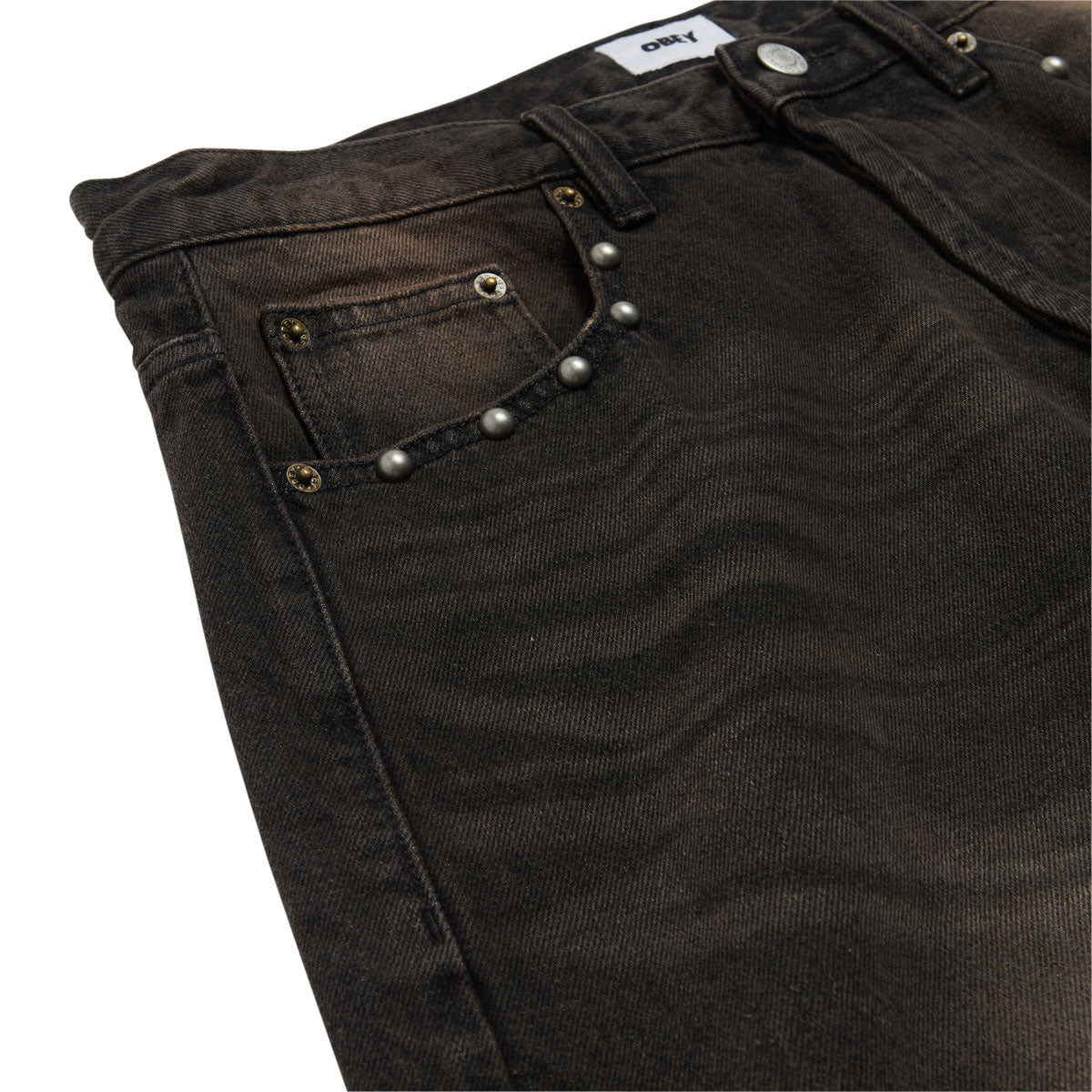 Obey Studded Boxcar Straight Leg Denim Jeans - Black Rust Wash image 3