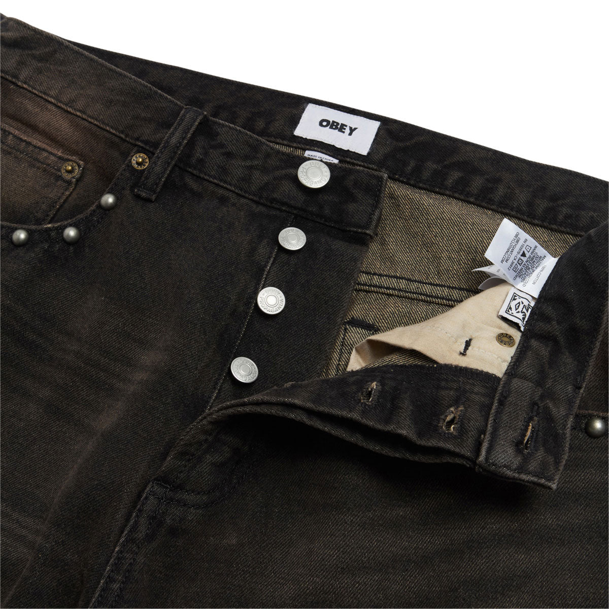 Obey Studded Boxcar Straight Leg Denim Jeans - Black Rust Wash image 5
