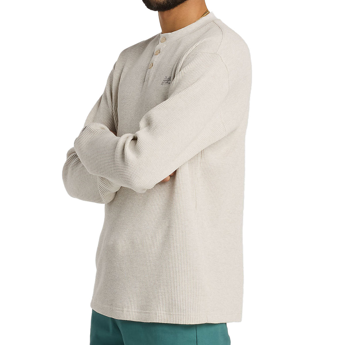 New Balance Numeric Waffle Knit Long Sleeve Henley Shirt - Oatmeal Heather image 5