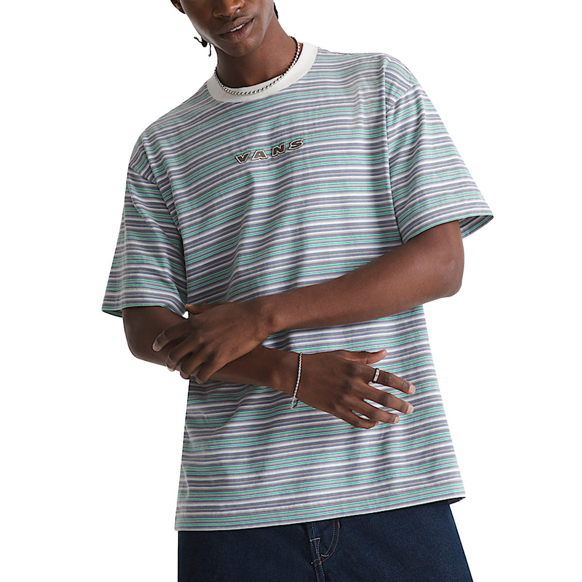 Vans Cameron Stripe T-Shirt - Marshmallow/Glacial Slate image 2