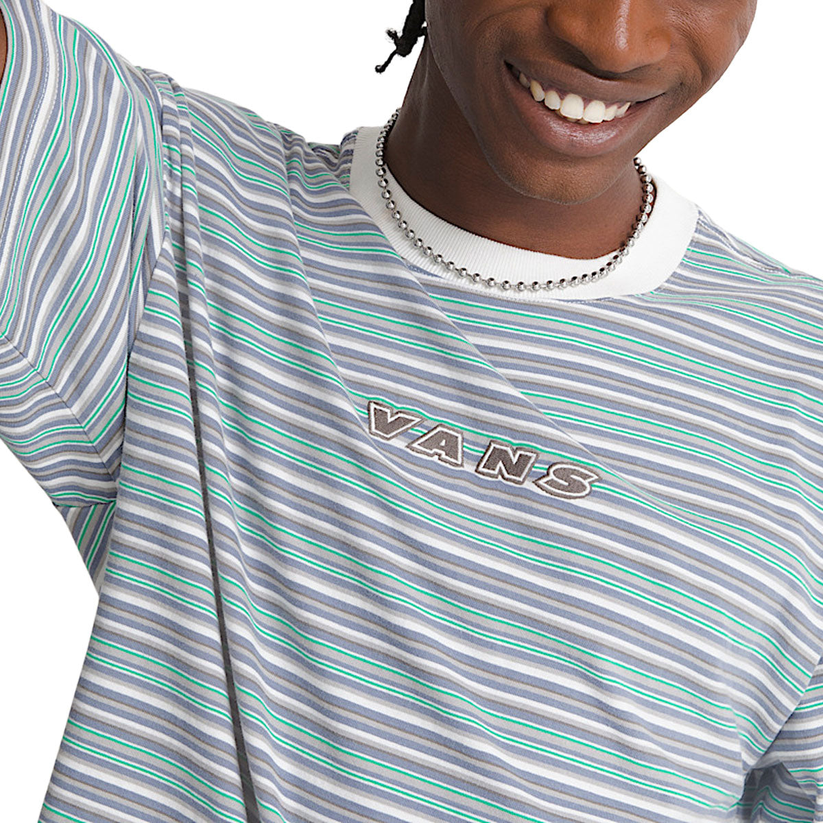 Vans Cameron Stripe T-Shirt - Marshmallow/Glacial Slate image 4