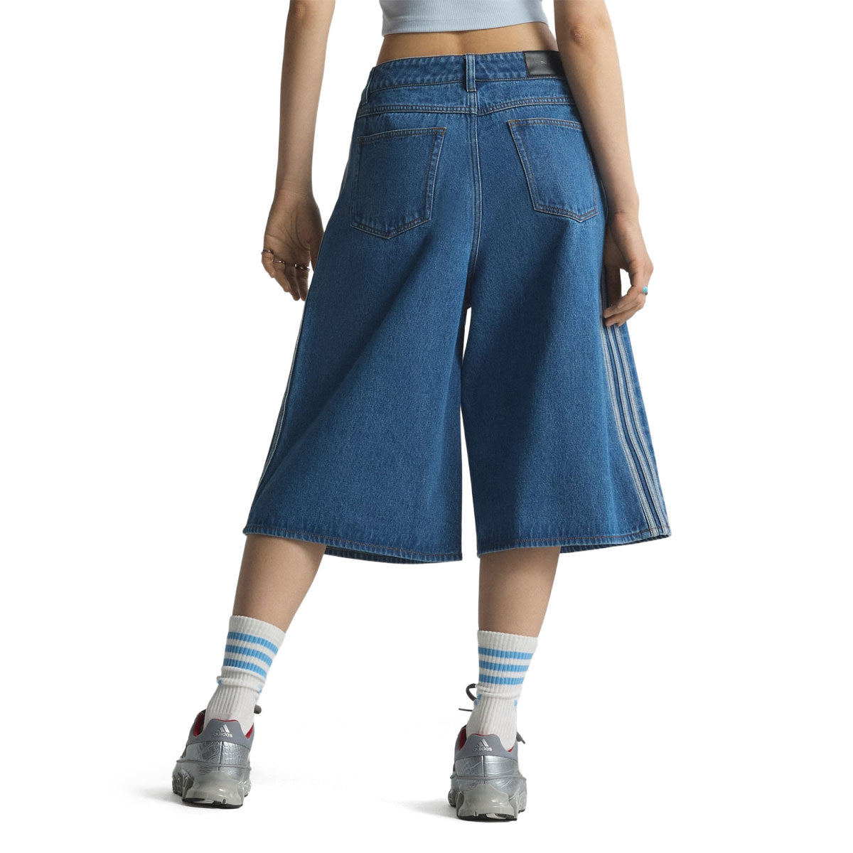 Adidas Womens Firebird Denim Jort Shorts - Medium Vintage Denim image 2