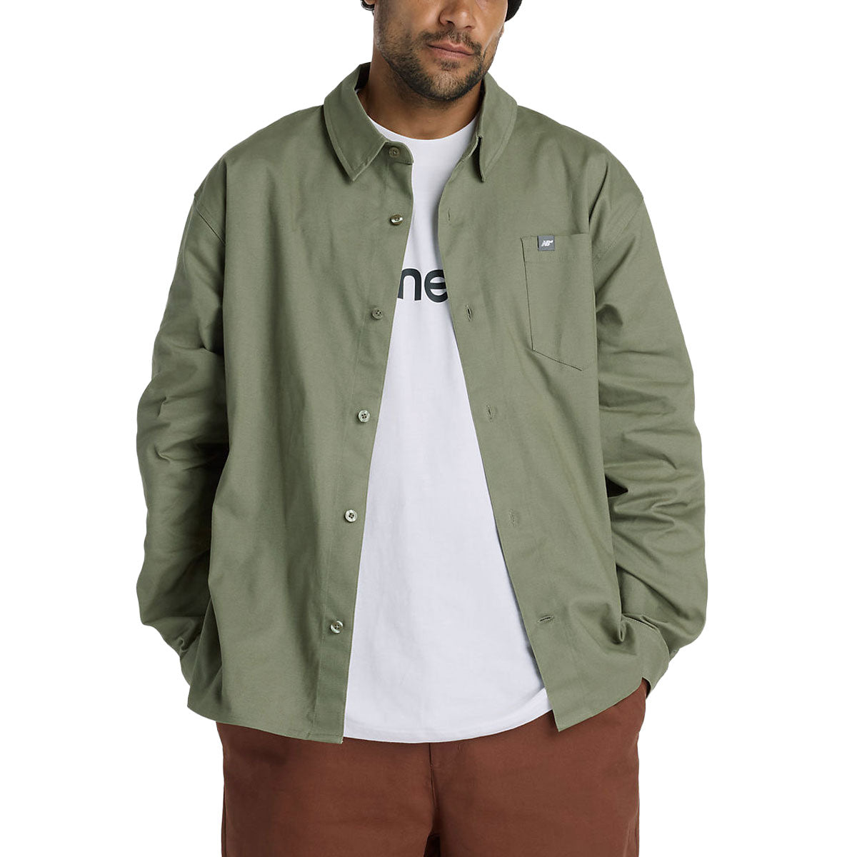 New Balance Numeric Button Up Long Sleeve Shirt - Dark Olive image 1
