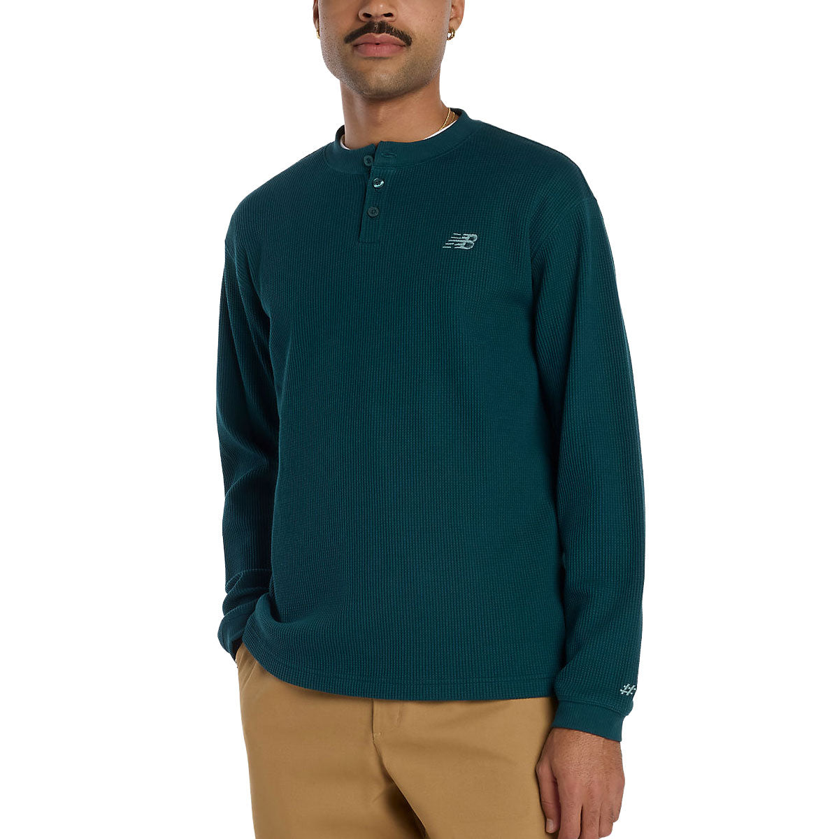 New Balance Numeric Waffle Knit Long Sleeve Henley Shirt - Medusa Green image 1