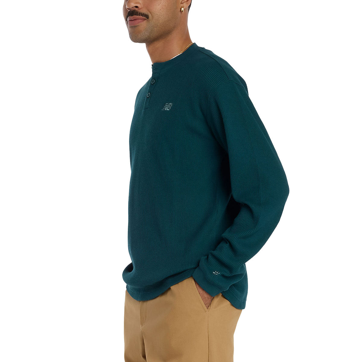 New Balance Numeric Waffle Knit Long Sleeve Henley Shirt - Medusa Green image 3