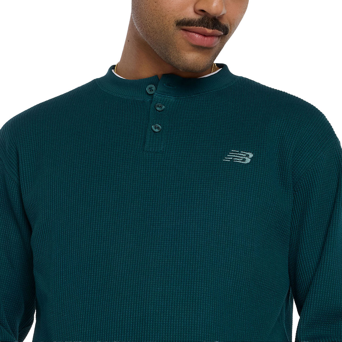 New Balance Numeric Waffle Knit Long Sleeve Henley Shirt - Medusa Green image 4