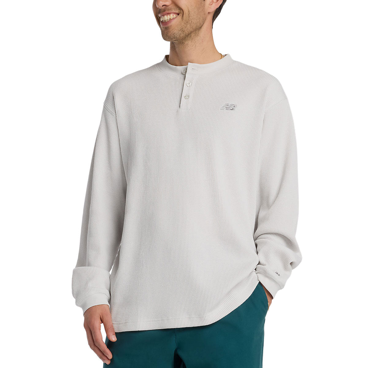 New Balance Numeric Waffle Knit Long Sleeve Henley Shirt - Grey Matter image 1