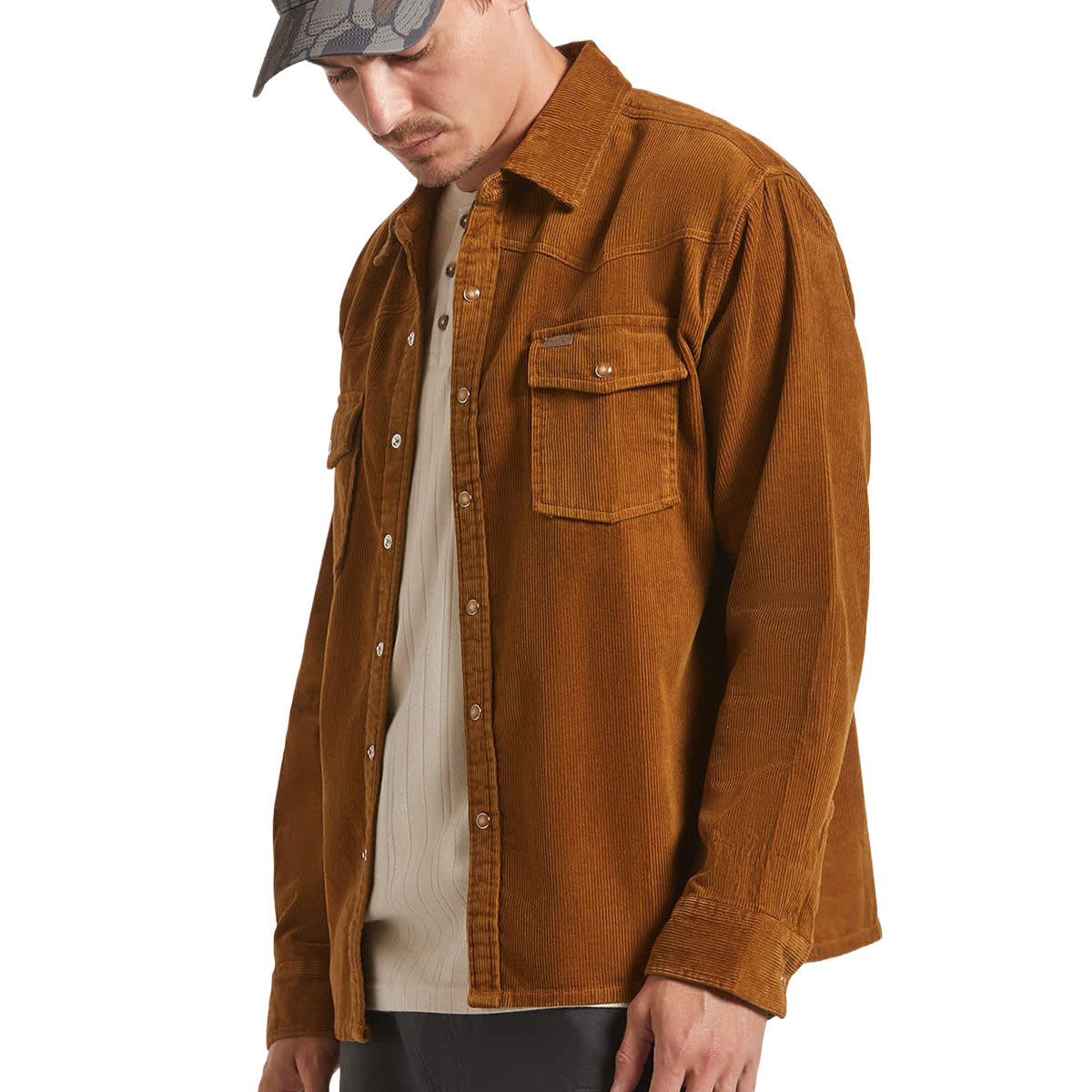 Brixton New West Relaxed Long Sleeve Over Shirt - Washed Copper Corduroy image 1