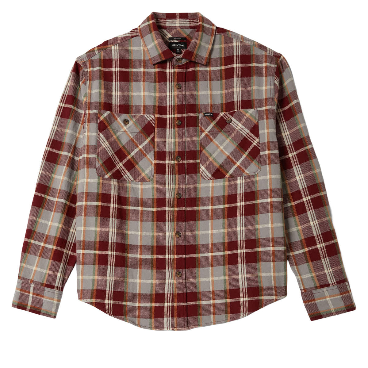 Brixton Vintage Wash Flannel Shirt - Maroon Red/Beige/Green image 1