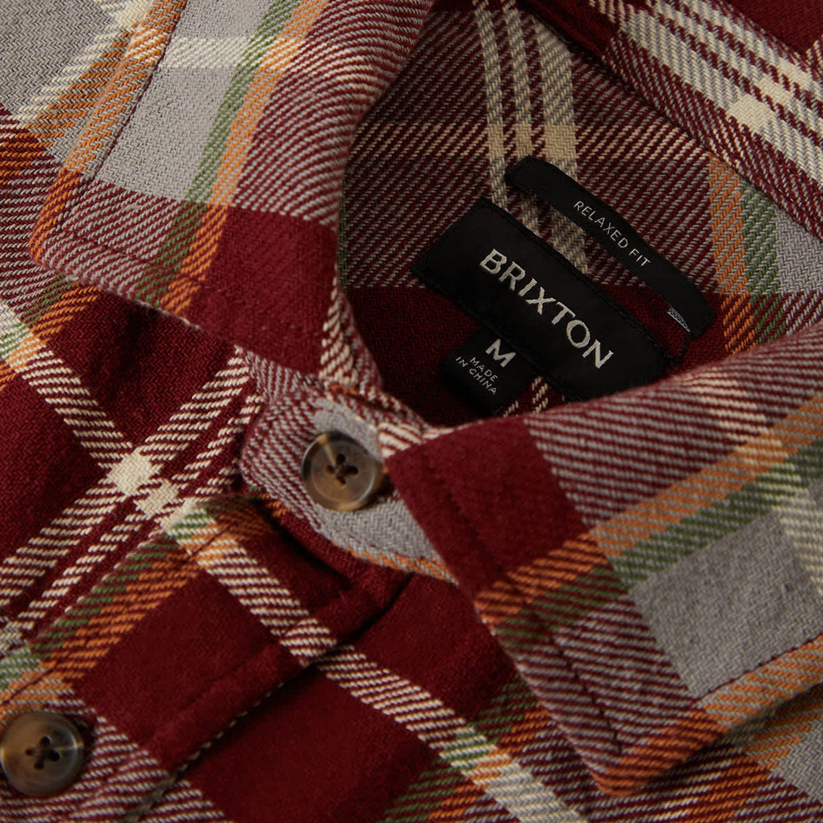 Brixton Vintage Wash Flannel Shirt - Maroon Red/Beige/Green image 3