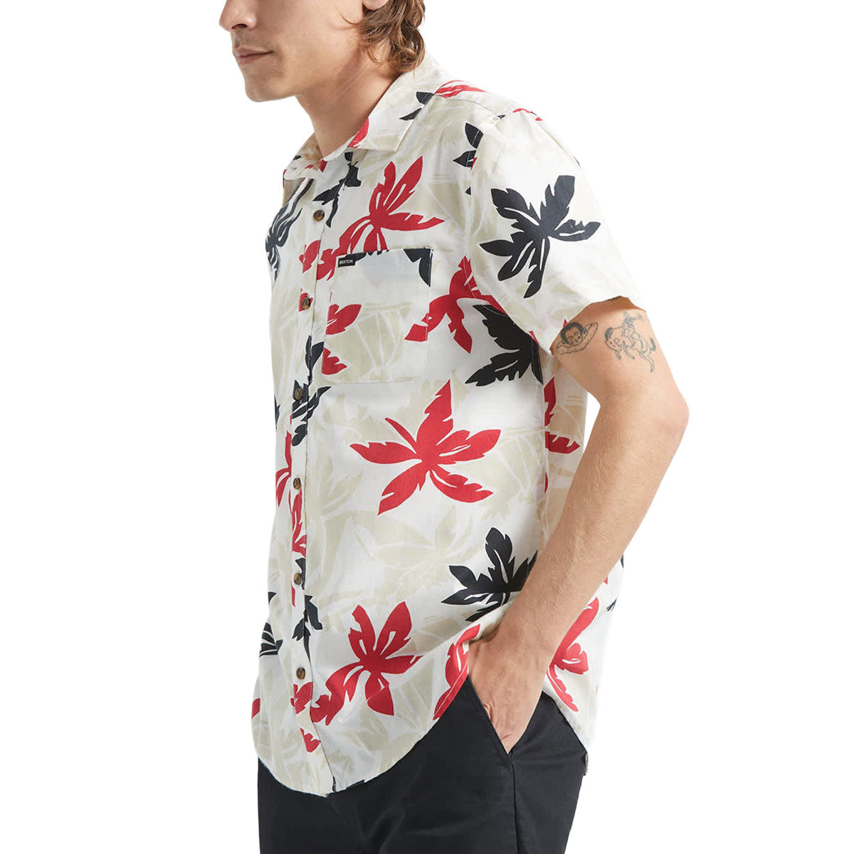 Brixton Charter Print Shirt - Off White/Black/Red Palm Floral image 4