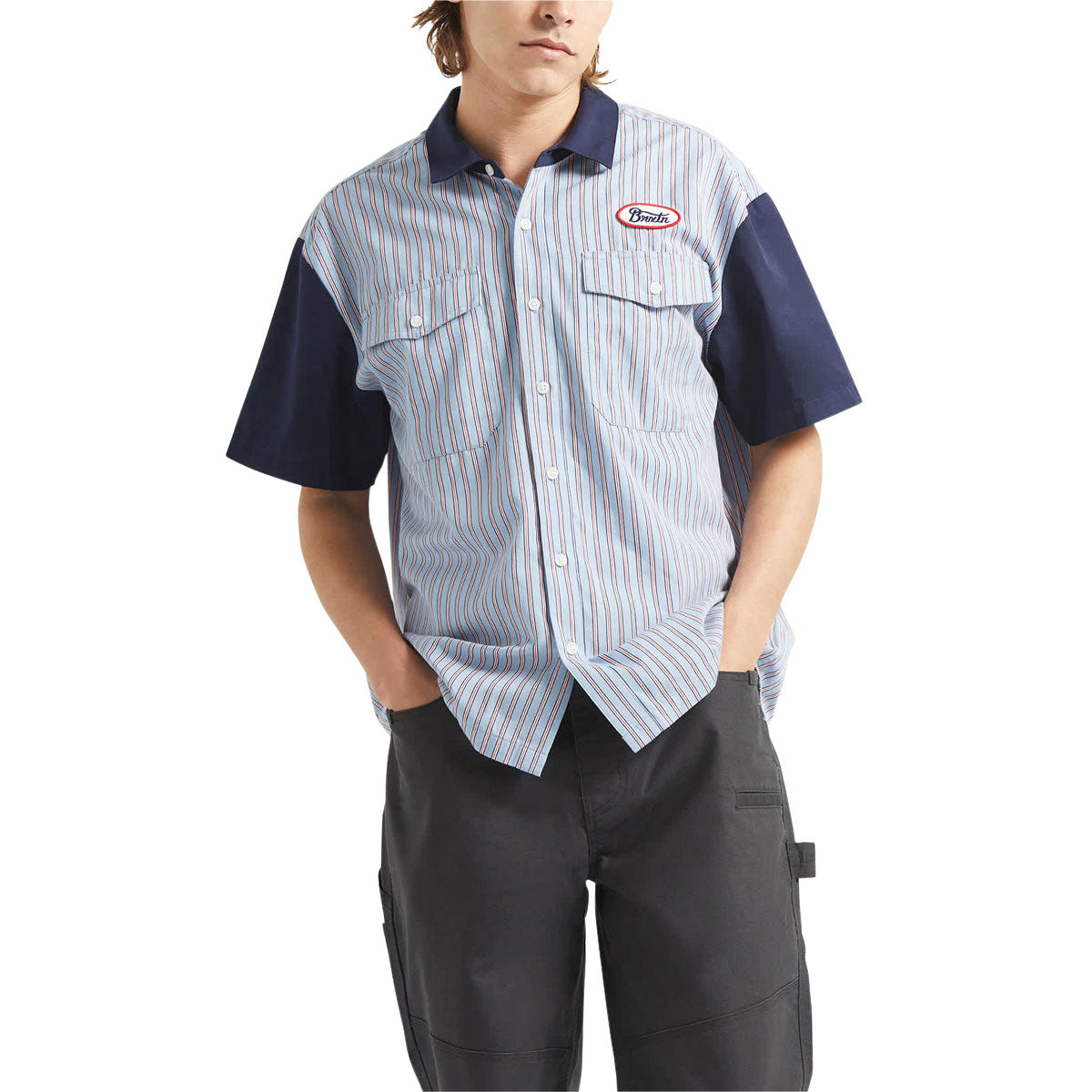 Brixton Builders Olson Shirt - Blue Aura Stripe image 1