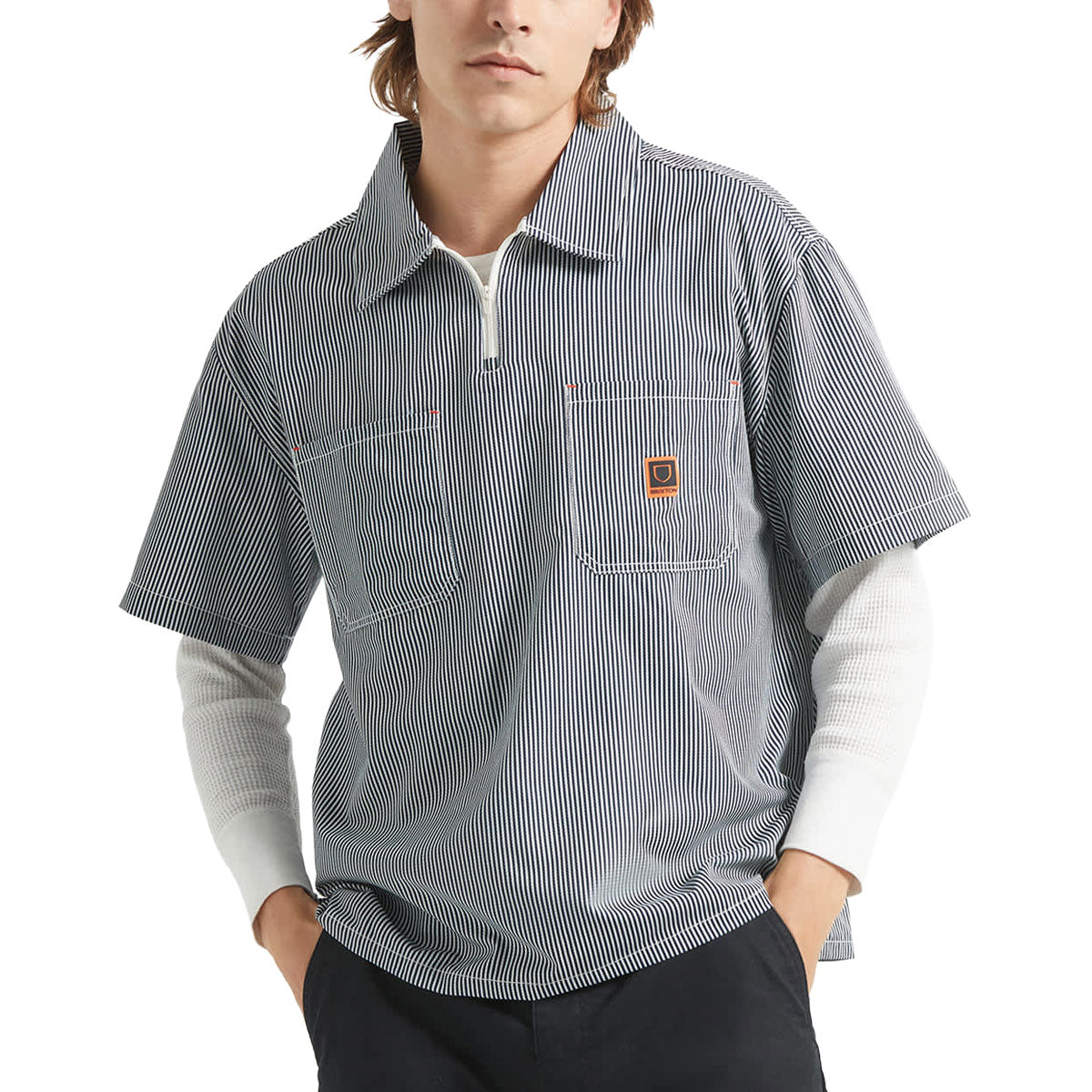 Brixton Journey Lightweight Shirt - Navy/White Stripe image 2