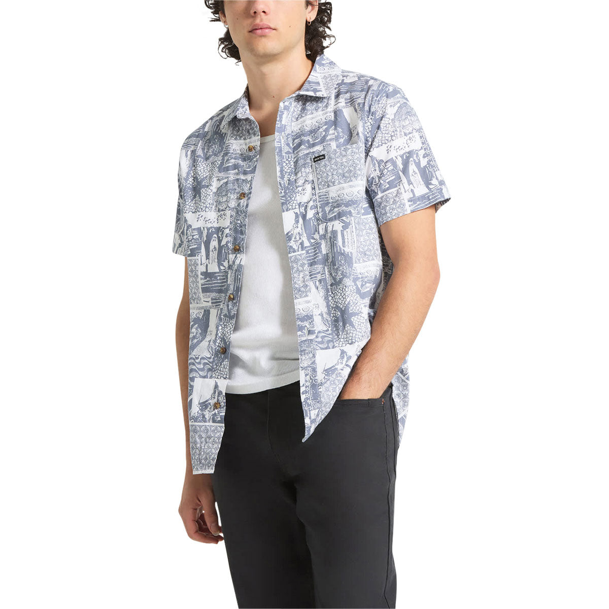 Brixton Charter Print Shirt - Navy/White Collage image 1