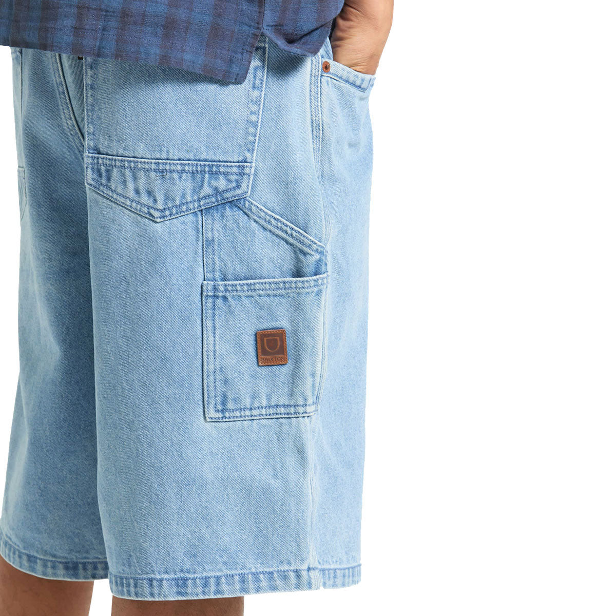 Brixton Builders Carpenter Baggy Shorts - Washed Blue Denim image 4