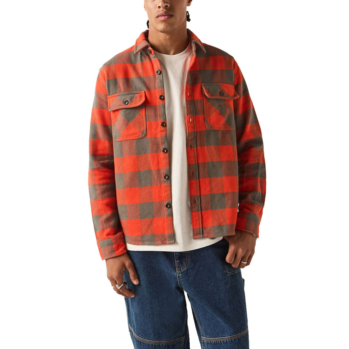 Brixton Bowery Heavyweight Flannel Shirt - Washed Red/Grey image 2