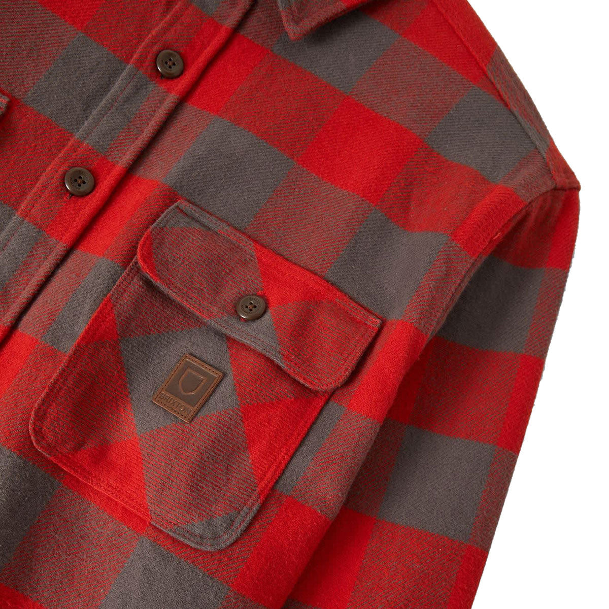 Brixton Bowery Heavyweight Flannel Shirt - Washed Red/Grey image 5