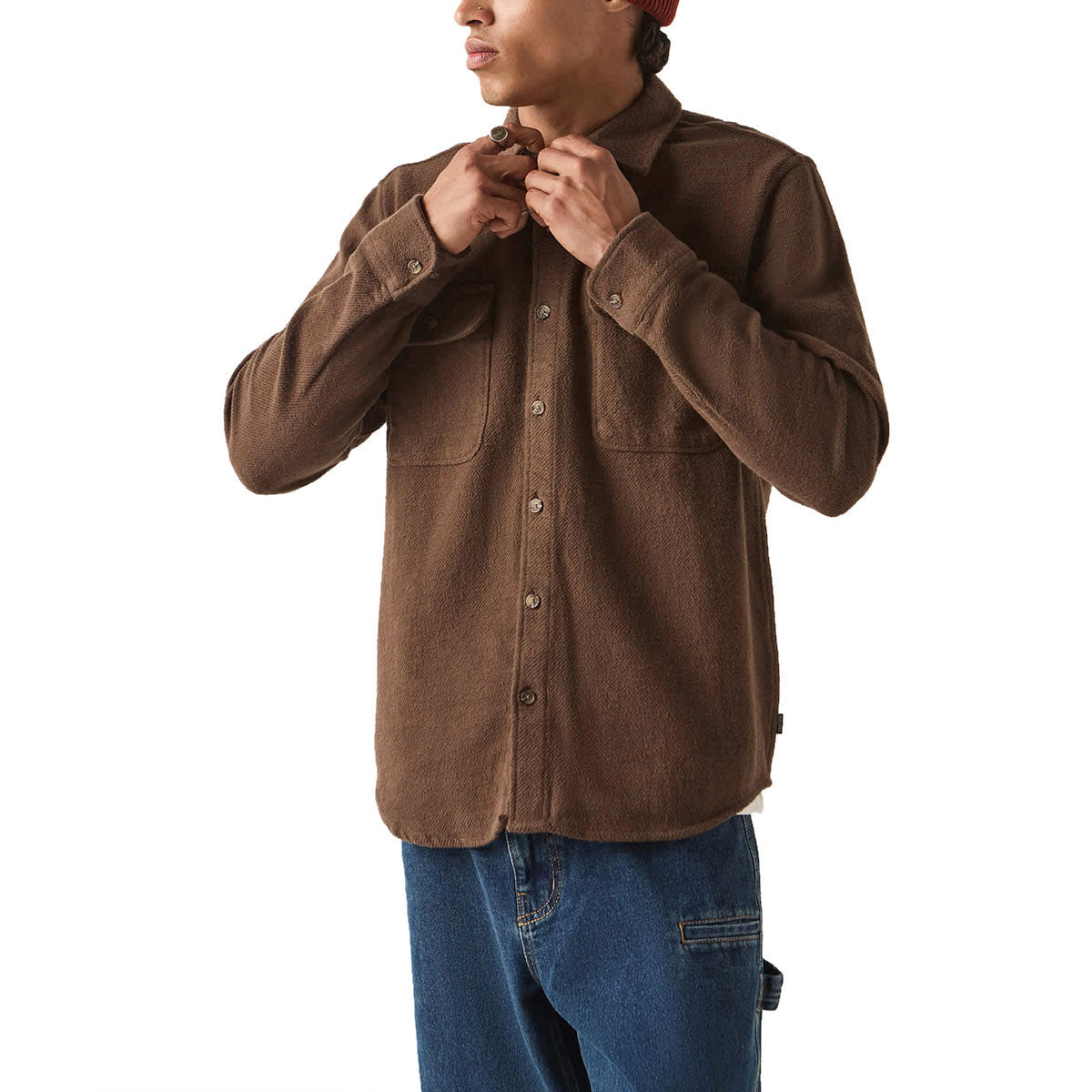 Brixton Bowery Textured Twill Over Shirt - Walnut Brown image 2