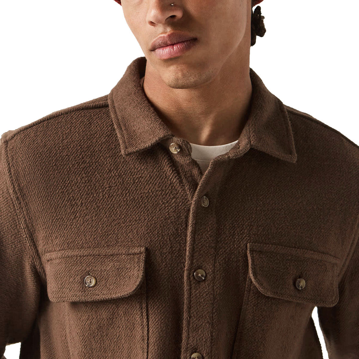 Brixton Bowery Textured Twill Over Shirt - Walnut Brown image 4