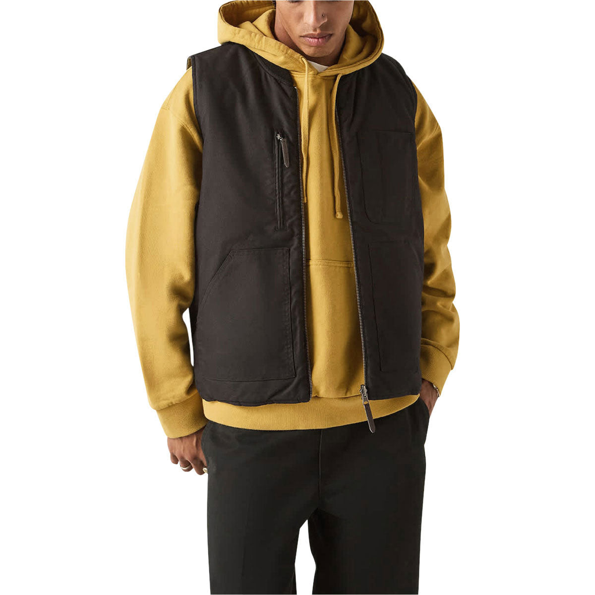 Brixton Builders Abraham Rev Vest Jacket - Black/Olive Surplus image 3