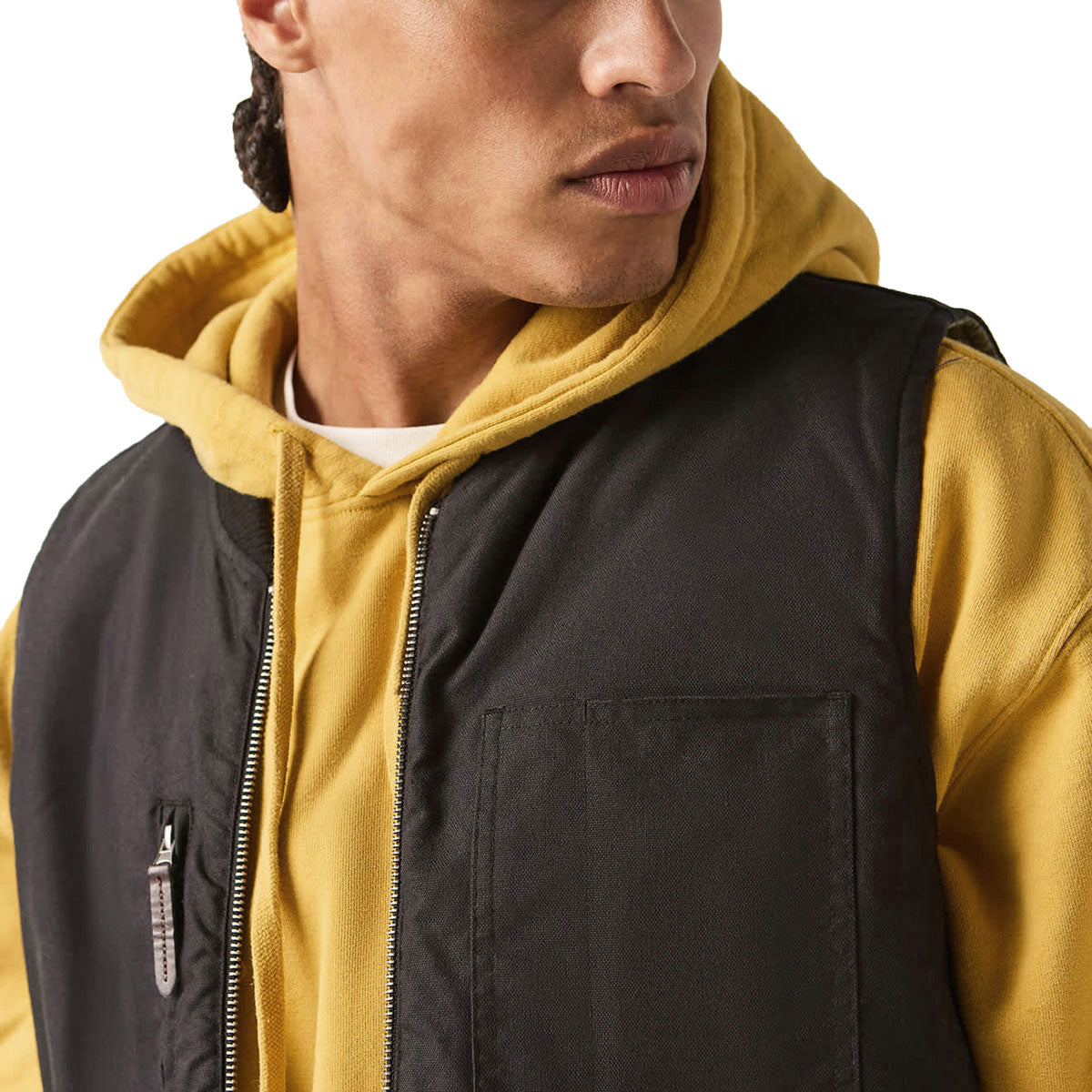 Brixton Builders Abraham Rev Vest Jacket - Black/Olive Surplus image 4