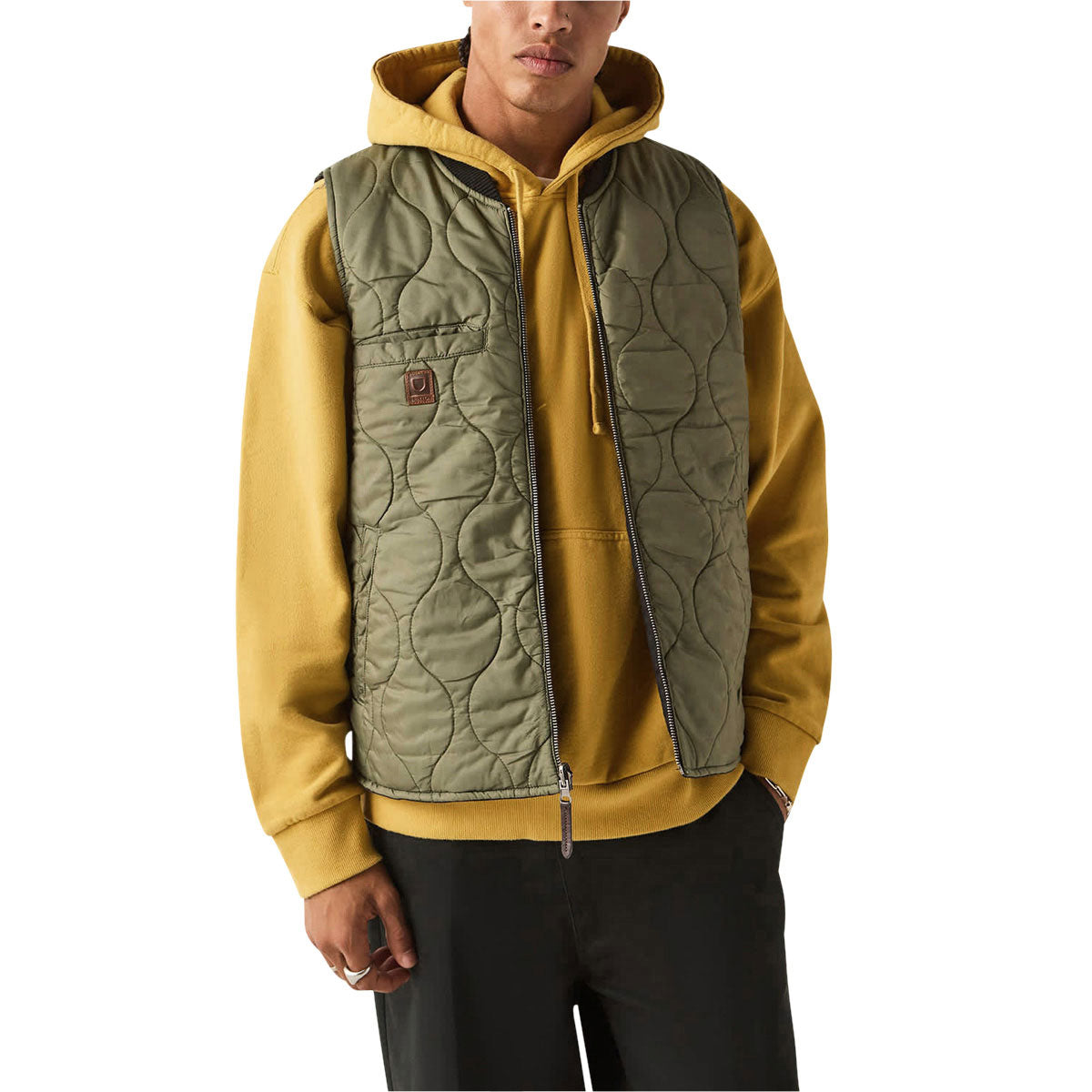 Brixton Builders Abraham Rev Vest Jacket - Black/Olive Surplus image 5