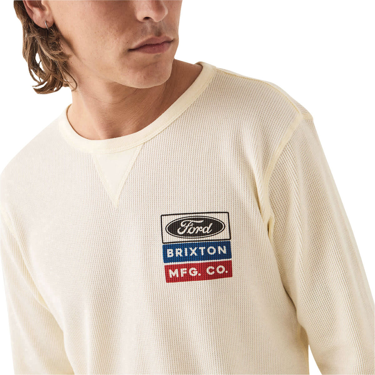 Brixton x Ford Service Dept Long Sleeve Waffle Shirt - Wimbledon White image 3