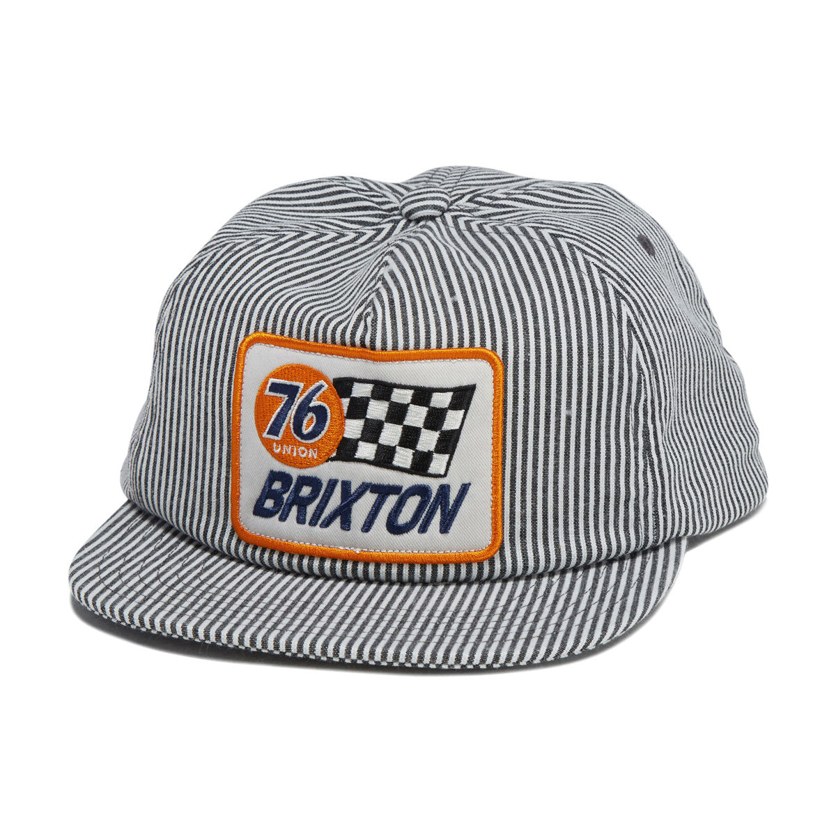 Brixton 76 Finish Line Snapback Hat - Navy/Off White Hickory Stripe image 1