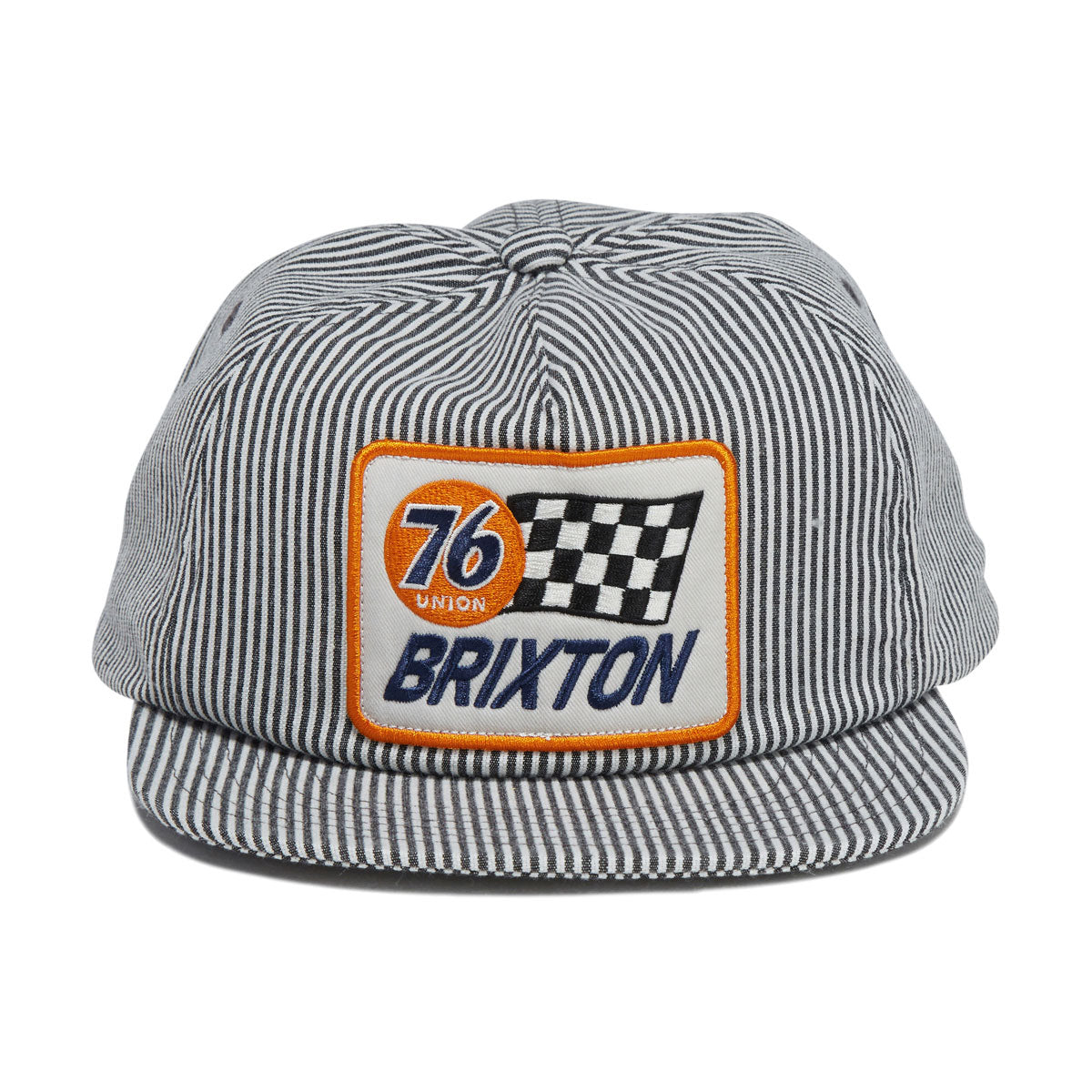 Brixton 76 Finish Line Snapback Hat - Navy/Off White Hickory Stripe image 5