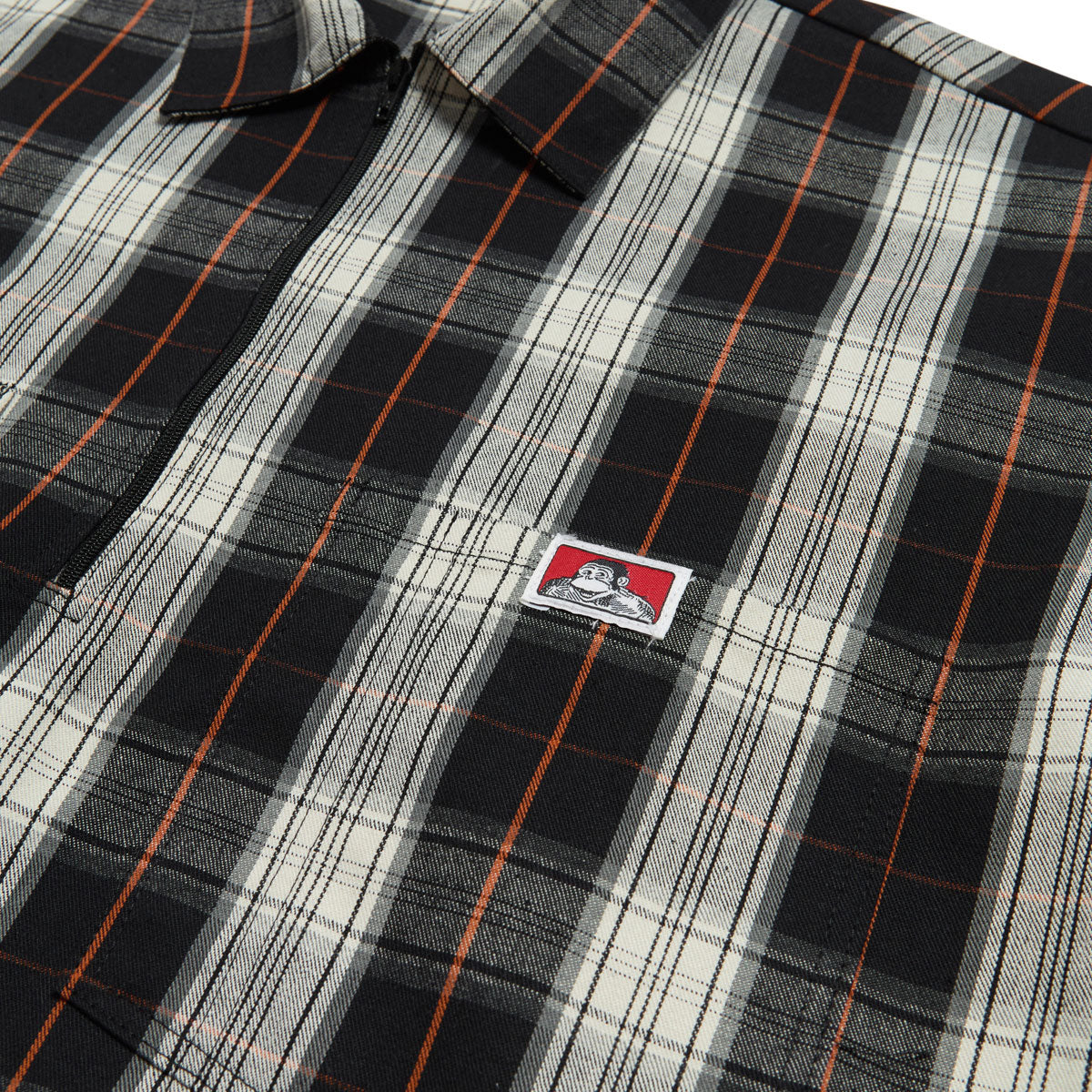 Ben Davis Short Sleeved Plaid 1/2 Zip Shirt - Black/Cream image 3